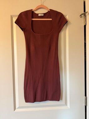 Babaton Ribbed Scoop Mini Dress - Deep Rust